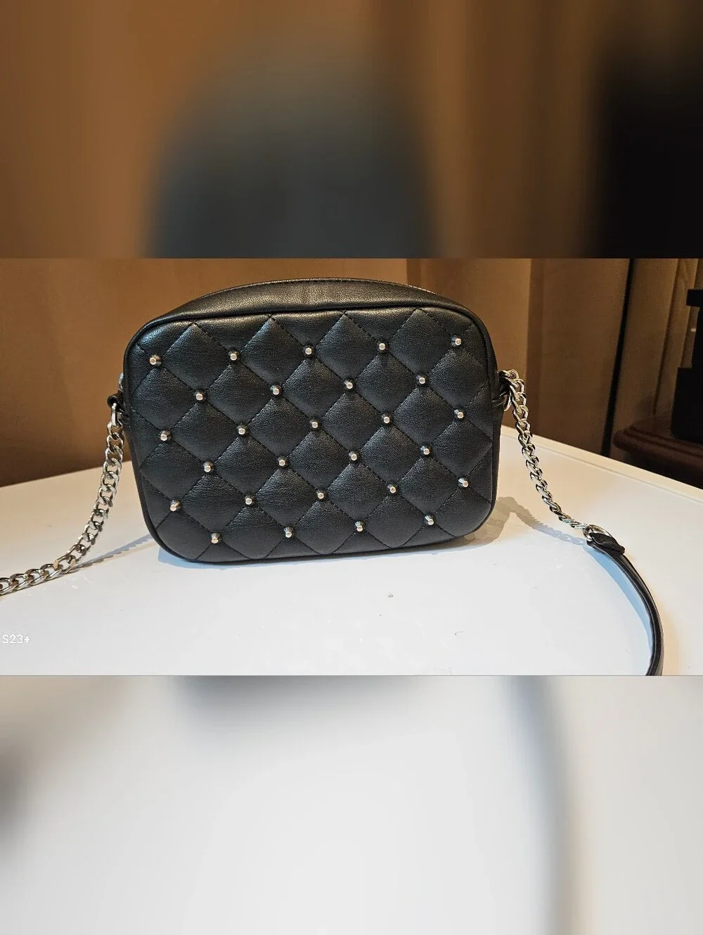 NWT Rebecca Minkoff Diamond Quilt Studded Crossbody Bag Black Silver